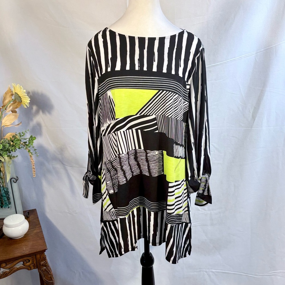 IC by Connie K Abstract Stripe Wearable Art Tunic Tie Sleeve Top USA Sz M🧡 - Picture 2 of 12